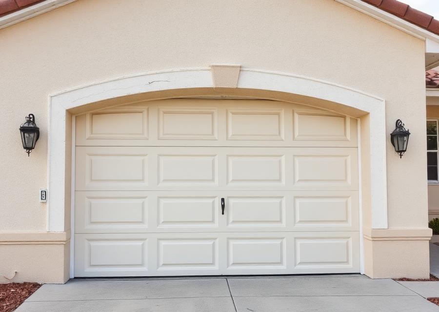 After: the same Wellington garage surround with the crack sealed, texture matched and the arch repainted in cream